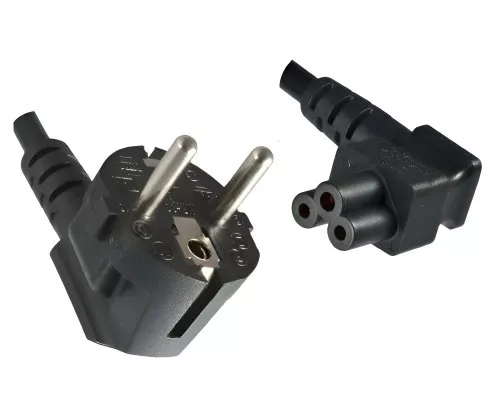 Netzkabel Europa CEE 7/7 90° auf C5 gewinkelt, 0,75mm², VDE, schwarz, Länge 3,00m